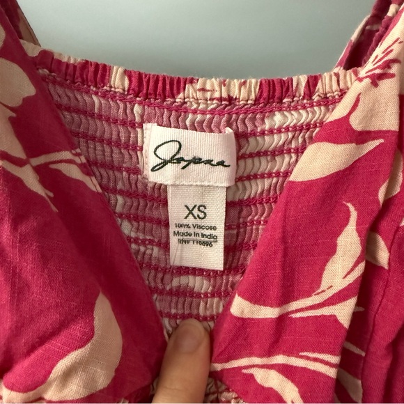 Japna NWT Pink and Cream Botanical Spaghetti Strap Smock Waist Midi Dress - Picture 3 of 8
